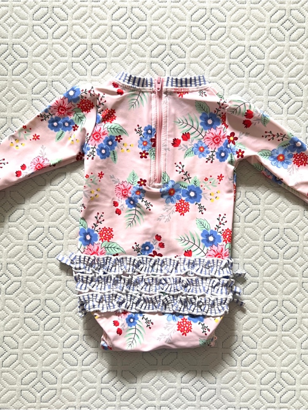 RuffleButts Rash Guard Swimsuit Girl 3-6M Pink Floral UPF50 One Piece - Picture 9 of 13